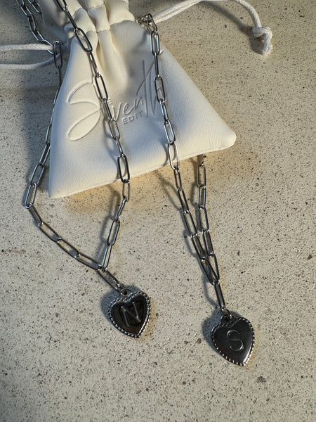 Heart Inital Necklace Silver