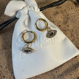 Evil Eye Crystal Huggie Drop Earrings – Gold & Silver