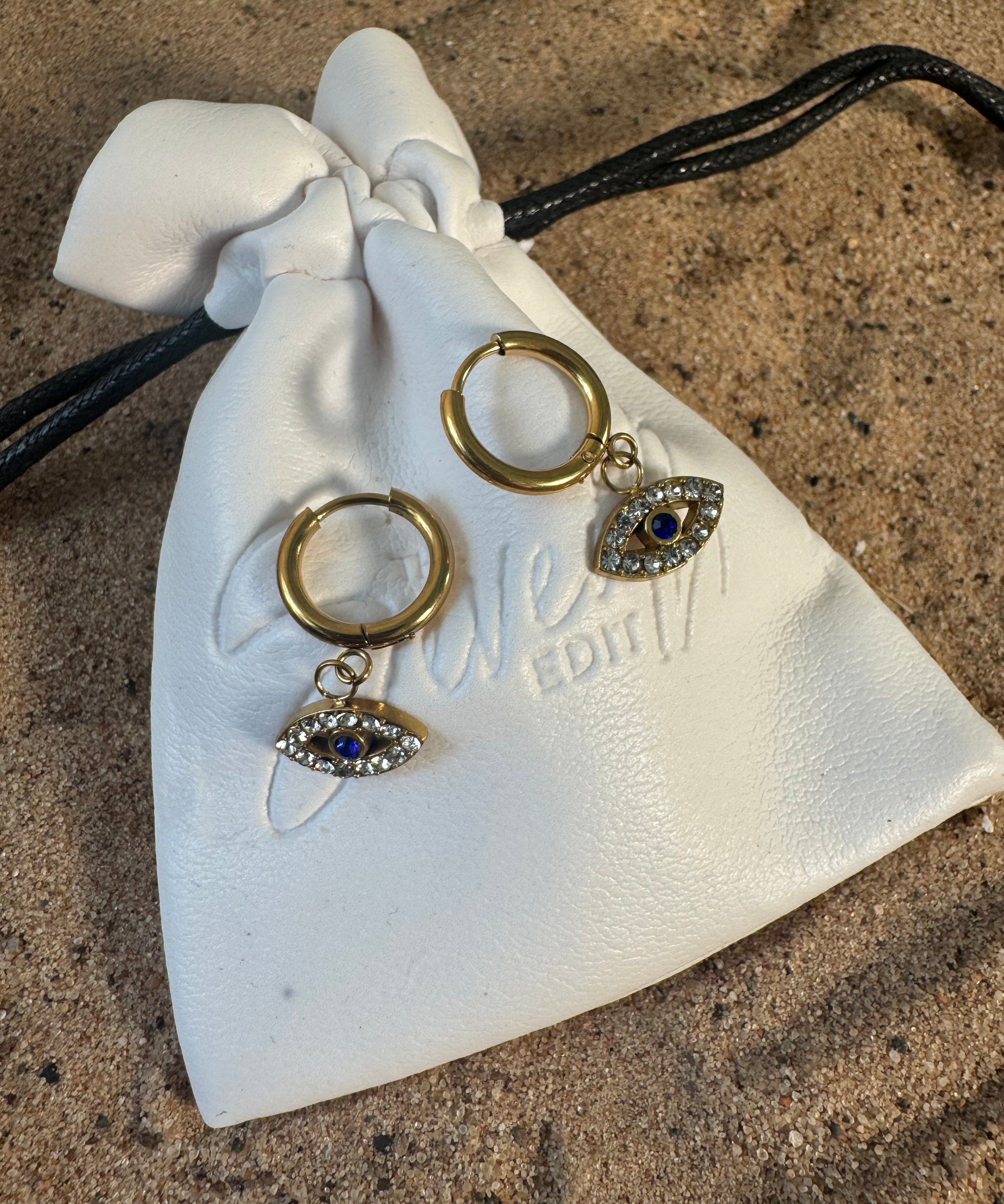 Evil Eye Crystal Huggie Drop Earrings – Gold & Silver