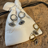 Evil Eye Crystal Huggie Drop Earrings – Gold & Silver