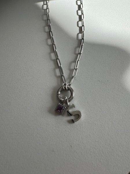 Love- Birthstone Charm Silver Necklace