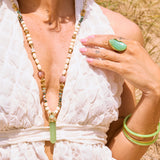 Jade Crystal Point Long Beaded Necklace