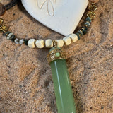 Jade Crystal Point Long Beaded Necklace