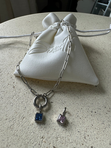 Love- Birthstone Charm Silver Necklace