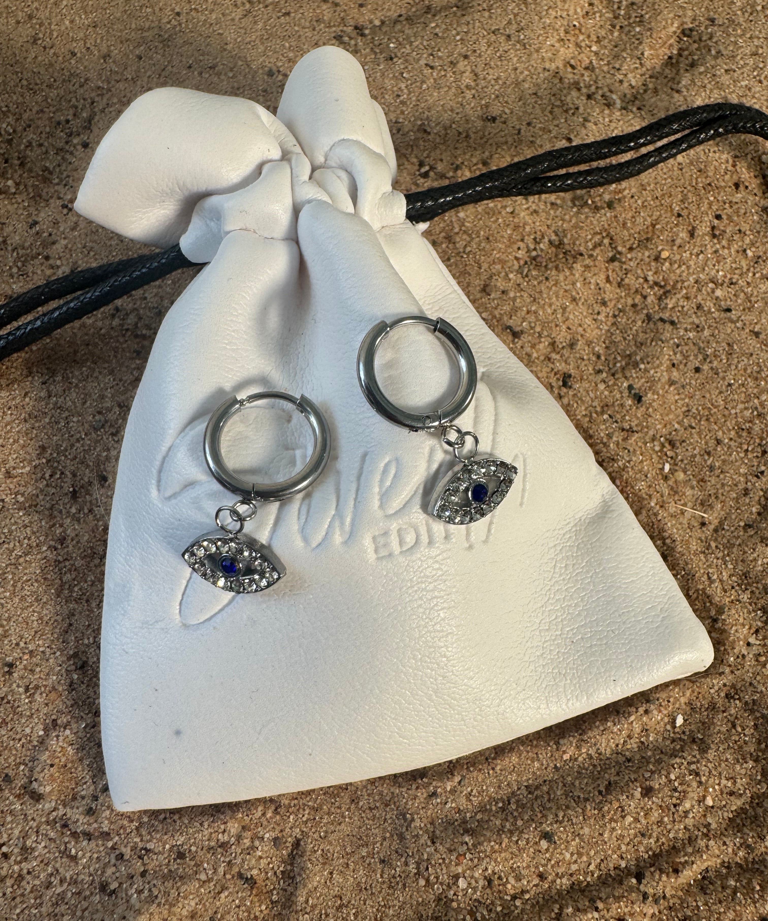Evil Eye Crystal Huggie Drop Earrings – Gold & Silver