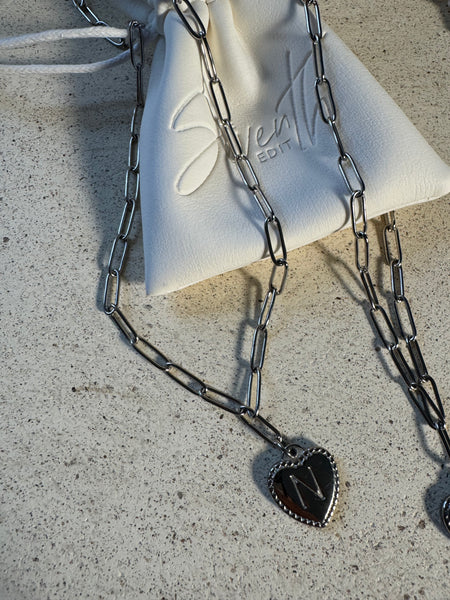 Heart Inital Necklace Silver