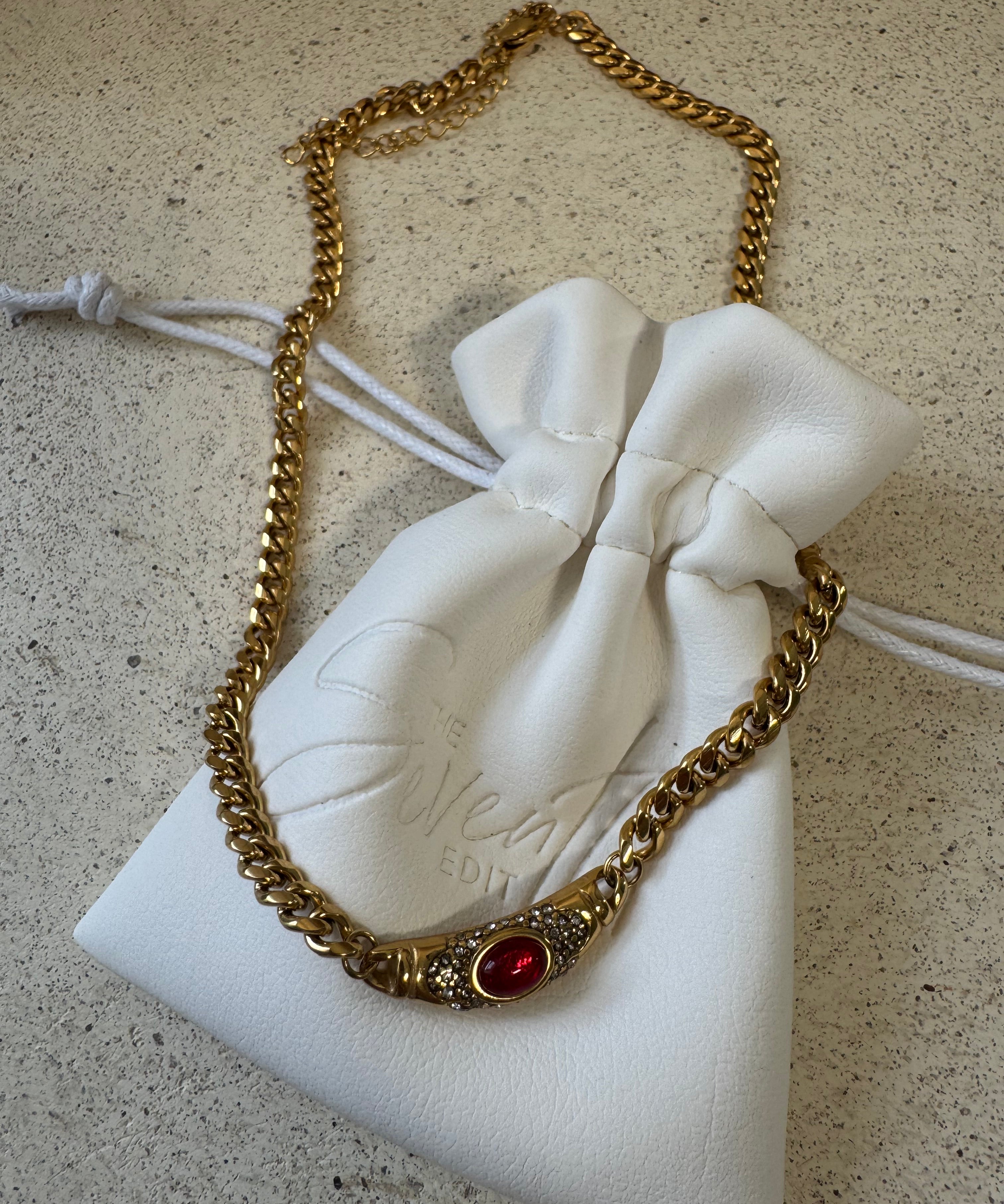 Gail-Gold Chunky Chain Necklace with Stone Detail