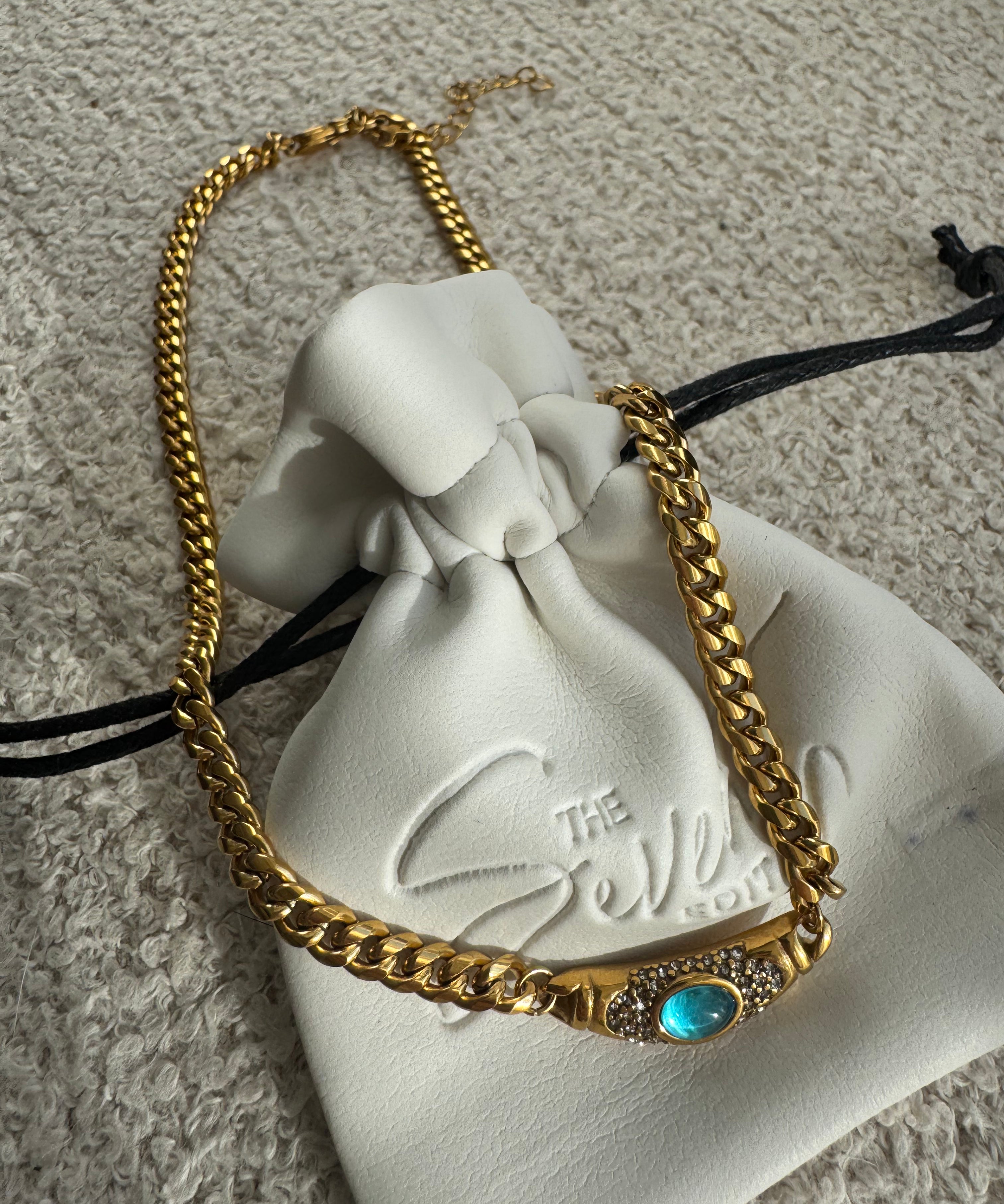 Gail-Gold Chunky Chain Necklace with Stone Detail