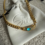 Gail-Gold Chunky Chain Necklace with Stone Detail