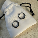 Hex Silver Geometric Huggie Hoop Earrings